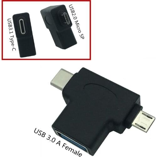 1pcs Micro USB Male + USB Type-C Male To USB 3.0 A Female OTG Converter Adapter Hub For Android