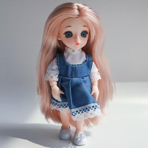 13 Moveable Jointed 16cm 1/2 Dolls Mini BJD Baby Doll Pink Yellow Silver Hair Naked Women Body Fashion Dolls Toy For Girls Gift