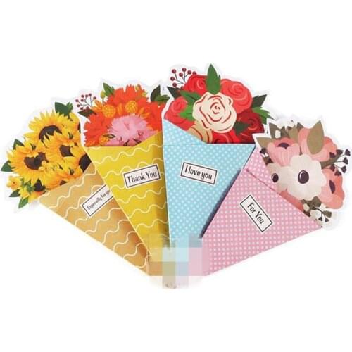 2set Bouquet Wishes Greeting Card with Envelope Valentines Day Postcard New Year Card Invitations Greeting Paper Envelopes