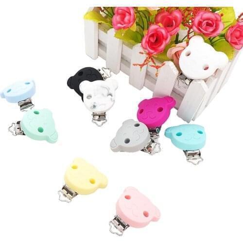 Chenkai 20PCS Silicone Bear Clips Baby Animal Pacifier Clip Dummy Smoother Holder For DIY Infant Chewable Pacifier Chain Gift