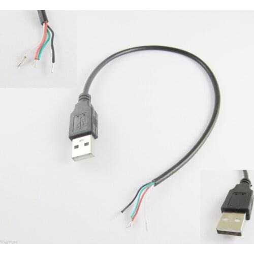 5pcs USB 2.0 A Type Male Plug 4 Pin 4 Wire Data Charge Cable Cord Connectors DIY 30cm