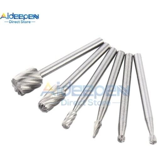 6Pcs/Set HSS Rotary Tool Mini Aluminum Alloy Drill Bits Burr Set For Woodworking Carving Burrs Cutting Tools Kit Accessories