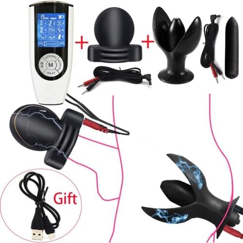 BDSM Kit Electro Shock Glans Trainer Massage Cup Electric Anal Plug Vibrator Prostate Massager Penis Stimulator Sex Toy For Men