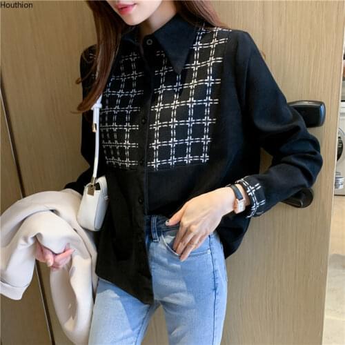 Summer New Womens Blouses POLO Shirt Long Sleeve Tops Solid Color Blouse Lattice Casual Fashion Loose