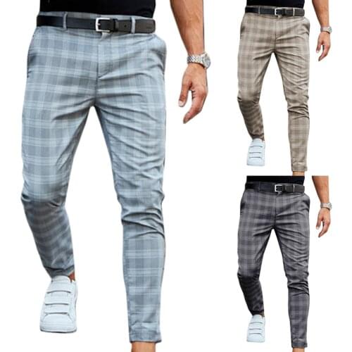 Pants for Men Slim Fit Stretch Trousers Male Printed Trousers Work Office Wear Business Mens Clothing Plaid Men Pantsjavascript