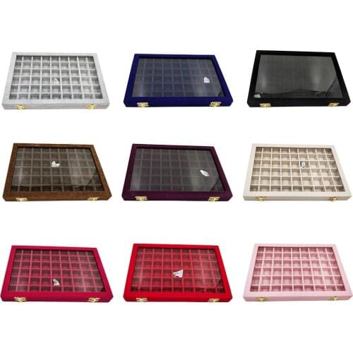 Wood Jewelry Box Lockable Earring Gemstone Storage Organizers w/ Glass Lids Case
