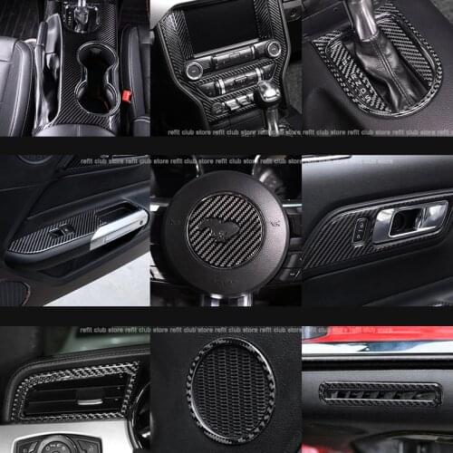 Epoxy Carbon Fiber Car Stickers For Ford Mustang 15-20 Steering Wheel Air Outlet Window Control Panel Gear Panel Door Handle