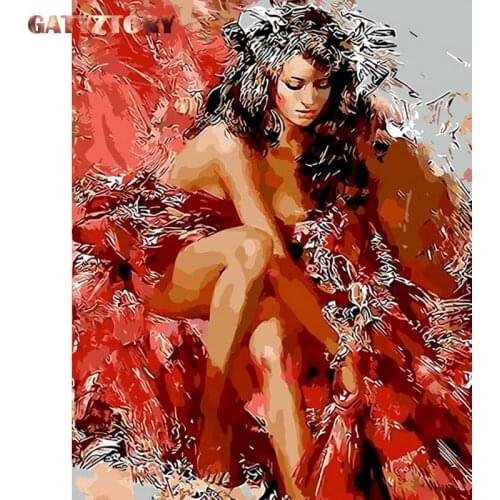 GATYZTORY DIY Painting By Numbers Coquettish Woman HandPainted Art Figure Paint By Numbers Kits Home Decor Unique Gift