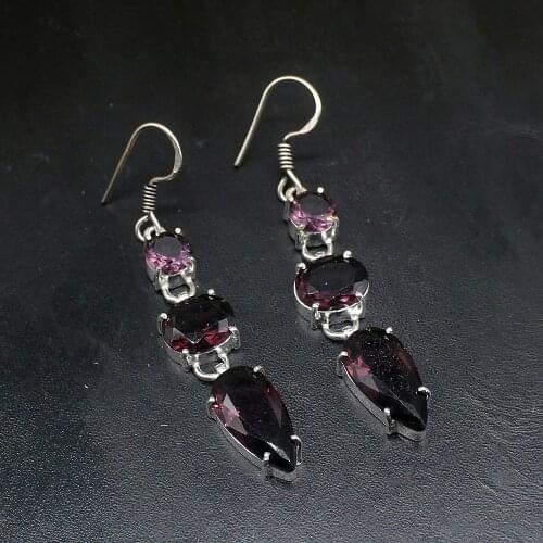 Gemstonefactory Big Promotion Unique 925 Silver Royal Shiny Purple Amethyst Women Ladies Gifts Dangle Drop Earrings 20211850