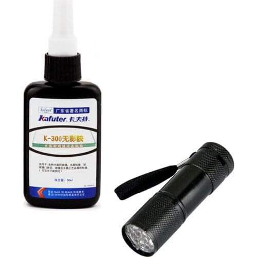 Kafuter K300 UV 50ml Glue Curing Laser Adhesive Large Area Glass Bonding Crystal Crafts Shadowless Glue with 9 LED UV Flashlight
