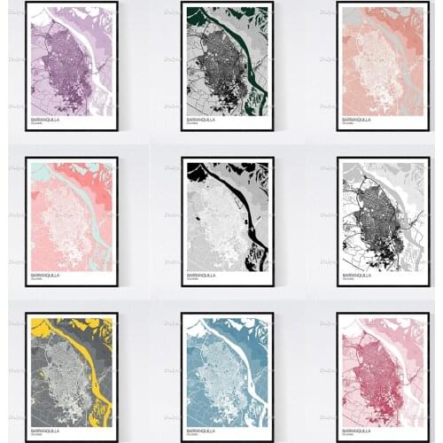 Barranquilla, Colombia Map Art Print - Many Styles -Scandi Vintage Wall Art Canvas Modular Pictures Modern Home Decor Posters