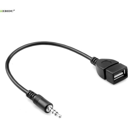 Kebidu 3.5mm Male Audio AUX Jack to USB 2.0 Type A Female OTG Converter Adapter Cord for car