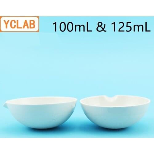 YCLAB 100mL & 125mL Ceramic Evaporating Dish Round Bottom with Spout Pottery Porcelain Laboratory Chemistry Equipment