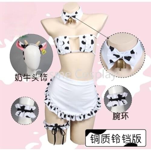 Cos Cow Cosplay Costume Nitro+ Tankini Bikini Swimsuit Cos Swimwear Clothing Square Top Apron Dress Cow Suit Tie Bow or Bell