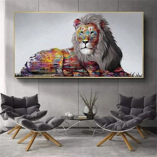 Tiger Lion Horse Graffiti Art Colorful Canvas Painting Wall Art Picture Animal Poster and Print For Living Room Home Decor