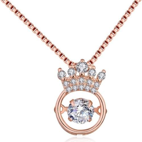 Round Gem Crown Pendant Necklace Suitable for Womens Beating Heart Fashion Womens Clavicle Chain Jewelry Valentines Day Gift