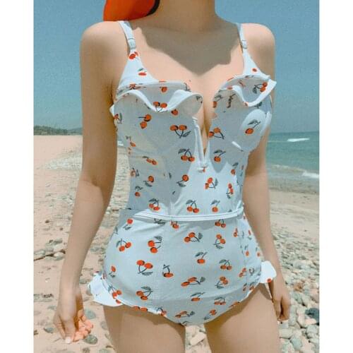 Print Halter One Piece Women Swimsuit Woman Sexy Push Up Womens Swimming Suit New Female Swimwear Girls Ruffles Swim Monokini