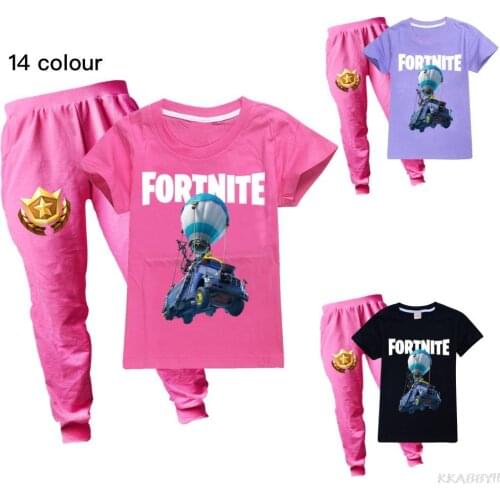 Fortnite Summer Girls Clothes Sets Round neck printed T-shirt long pants sports suits Fashion Baby Girls Clothes Sets