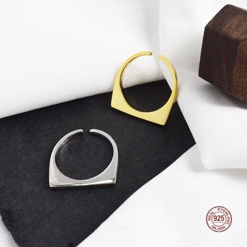 LKO 925 Sterling Silver Open Ring Geometric Square Adjustable Rings Temperament Simplicity Women Jewelry Ornaments