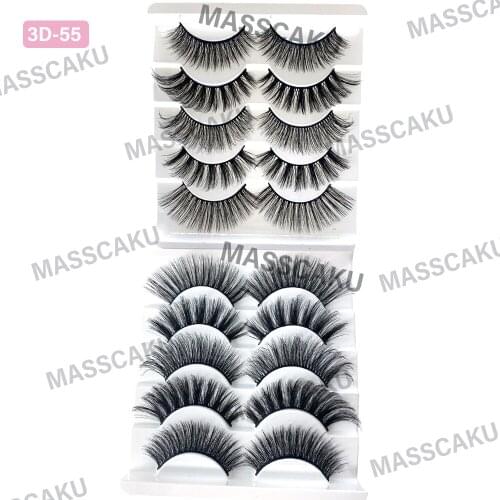 MASSCAKU 5 pairs 3D Faux Mink Lashes Natural Long False Eyelashes Volume Fake Makeup Extension Eyelashes maquiagem