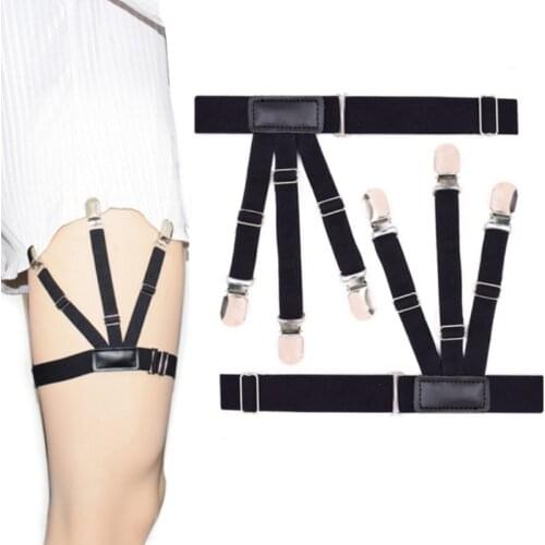 Men Fashion Shirt Stays Belt with Non-slip Locking Clips Keep Shirt Tucked Leg Thigh Suspender Garters Strap