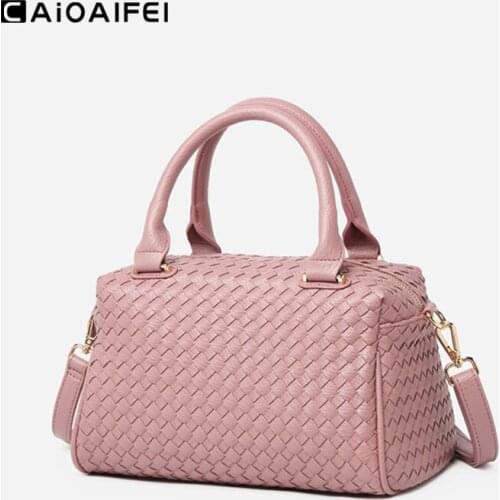 CAIOAIFEI fashion woven plaid women leather luxury handbags women bags designer shoulder crossbody bags for women Hand-woven bag