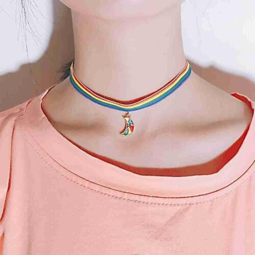 Fashion Rainbow Fabric Collar Choker Necklace Bracelet Fashion Jewelry Accessories For Women Lover Couples Birthday Gift