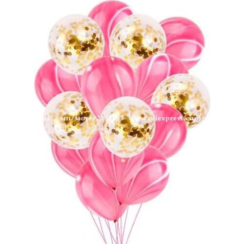15pcs Happy Birthday Balloon Blue Agate Balloon Pink Confetti Ballon Baby Shower Decoration Kids Party Supplies