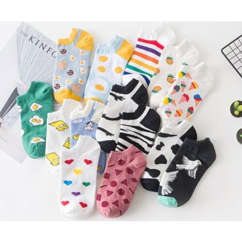 Colorful fruit egg bird Invisible Short sock Woman summer comfortable cotton girl womens boat socks ankle low female