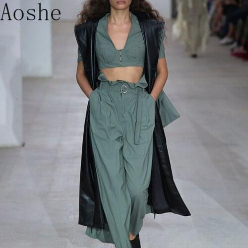 2020 Summer New Tooling Short V-neck Shirt Fashion High Waist Bag Pants Women Suit