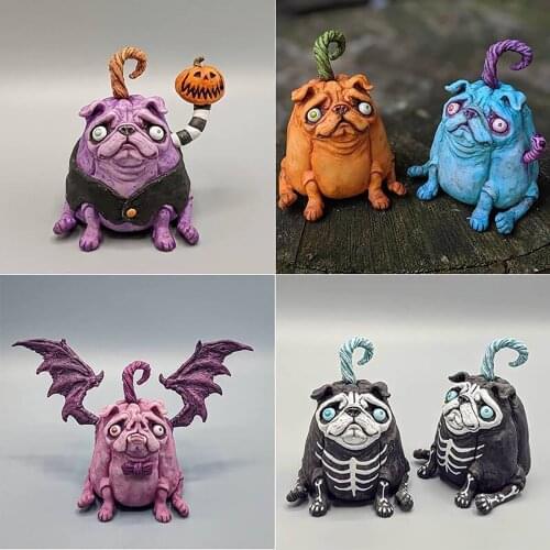 Resin Crafts Sculpture Gift Pugkins Pugs Sculpture Skull Dog Halloween Party Accessories Home Desktop Ornament Decoration#g3