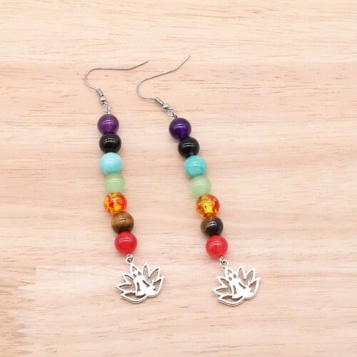 Dropship Chakra Healing Balance Stones Earrings Jewelry Yoga Reiki Prayer Wish Stone women gift