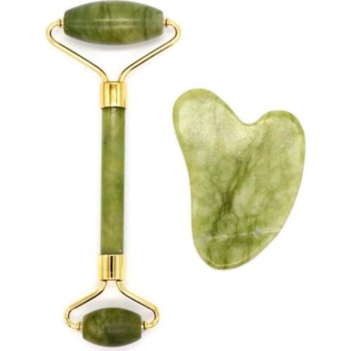 2pcs Facial Massage Roller Guasha Board Double Heads Jade Stone Face Lift Body Skin Relaxation Slimming Beauty Neck Thin Lift