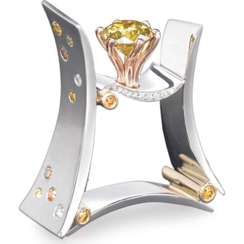 Luxury Male Female Square Crystal Stone Ring Yellow Rhinestone Wedding Jewelry Promise Engagement Rings For Men And Women