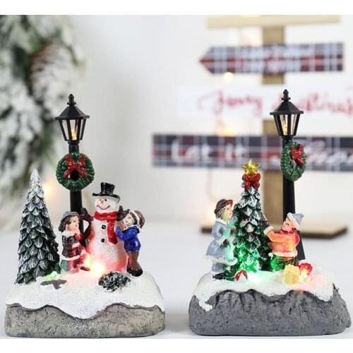 Christmas Ornaments High Durability Vivid Facial Expressions Resin LED Desktop Glowing Decorations for Home Christmas Decor