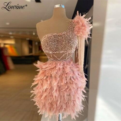 Pink Beading Tassel Cocktail Dresses Party Dress 2021 Feathers Custom Made Arabic Evening Night Gowns Graduation Dress Robes