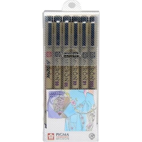 SAKURA PIGMA MICRON Pen Set 6 pcs Drawing Marker Pens with Brush Manga XSDK-6P Japan