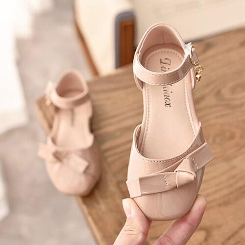 Spring Summer Children Flat Shoes Sandals Girls Princess Bow Single Shoes Kids Soft Sole PU Leathers pretty Dance shoes Non-slip