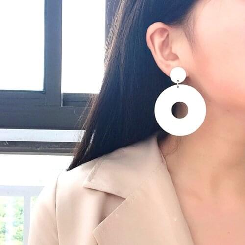 XIYANIKE Hot Selling Korean Style White Double Circle Big Drop Earrings For Women Girl Exaggerate Statement Geometric Jewelry