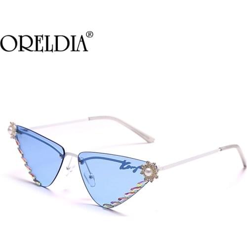 Luxury Rimless Rhinestone Sunglasses 2021 Fashion Women Cat Eye Punk Sun Glasses Lady Brand Designer Colorful Lens Eyewear UV400