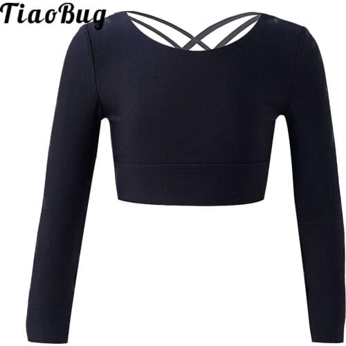 Girls Sports Pure Color Long Sleeve Crop Top Jazz BalletStreet Dance Workout Dancewear