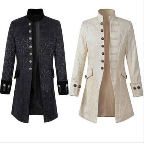 Adult Men Victoria Edwardian Steampunk Trench Coat Frock Velvet Outwear 2 Colors Solid Vintage Prince Overcoat Costume S-XXXL