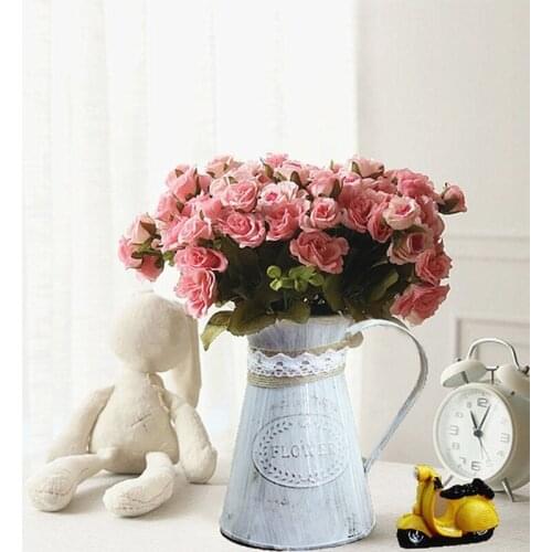 Vintage Tin Bucket Fashionable Iron Flower Vase Retro Metal Jugs for Home Office Party Festival Decoration Wrought Country Style