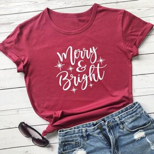 Unisex Merry and Bright Hipster T-Shirt Casual Funny Merry Christmas Holiday Gift Tee Cotton O-Neck Stylish Graphic Tops Outfits