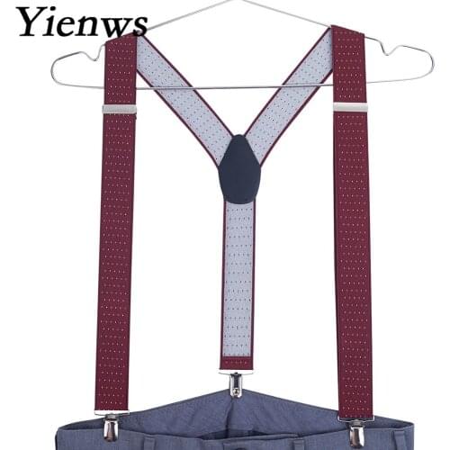 Yienws Burgundy Suspenders for Men 3 Button Commercial Weastern Style Trousers Brace Strap 120cm Tirantes Hombre YiA023