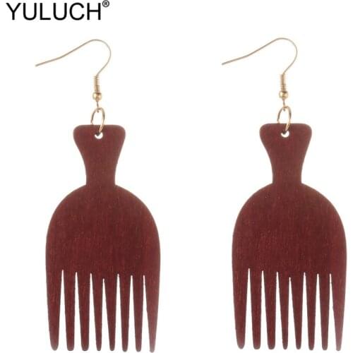 YULUCH 2019 Fashion Red Wooden Comb Shape Dangle Statement Earings Trendy Drop Pendant Earrings For Women Lady Wedding Party