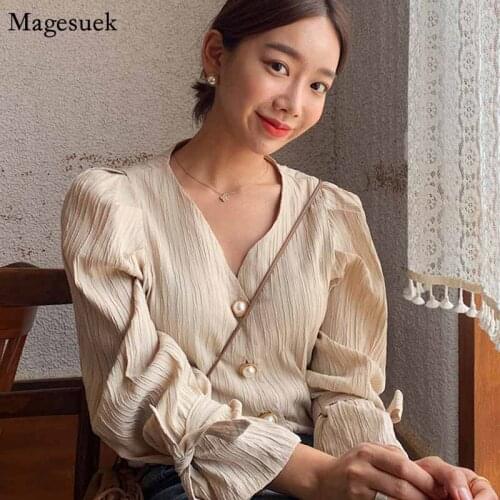 2020 Autumn Tops Blouse Chic Fresh Casual Sweet Solid Shirt Vintage Women High Quality Loose Korean Women Clothing Blusas 9970