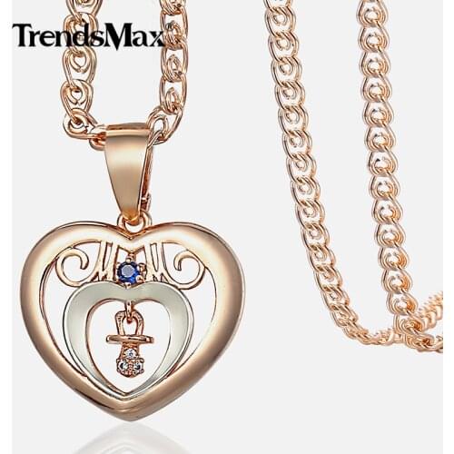 Womens Pendant Necklace Mother Kid Pacifier Heart Shaped 585 Rose Gold Pendant For Women Fashion Jewelry Gift Dropshipping GP371
