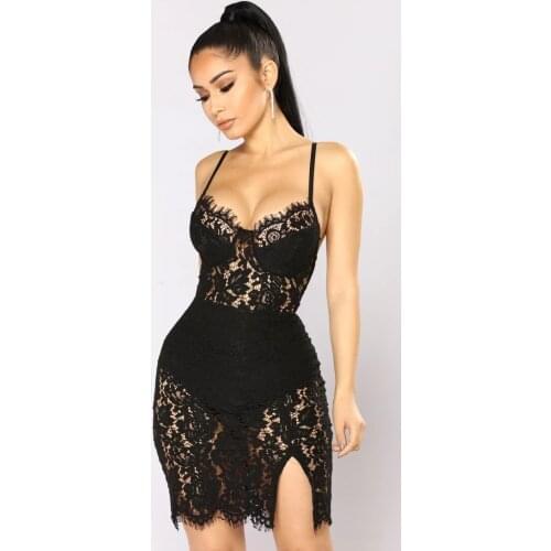 2020 Special Offer Straight Spring V-neck Vestido Longo Dress Pure Color 2021 New Sexy Crochet Lace Sling Club Bag Hip Dress