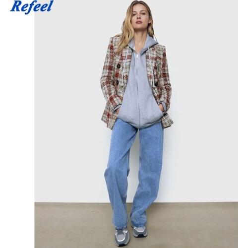 Lady Autumn Fashion Coat Pockets Long Sleeve Tweed Coats Turn Down Collar Jacket Women Outerwear Streetwear Manteau Femme